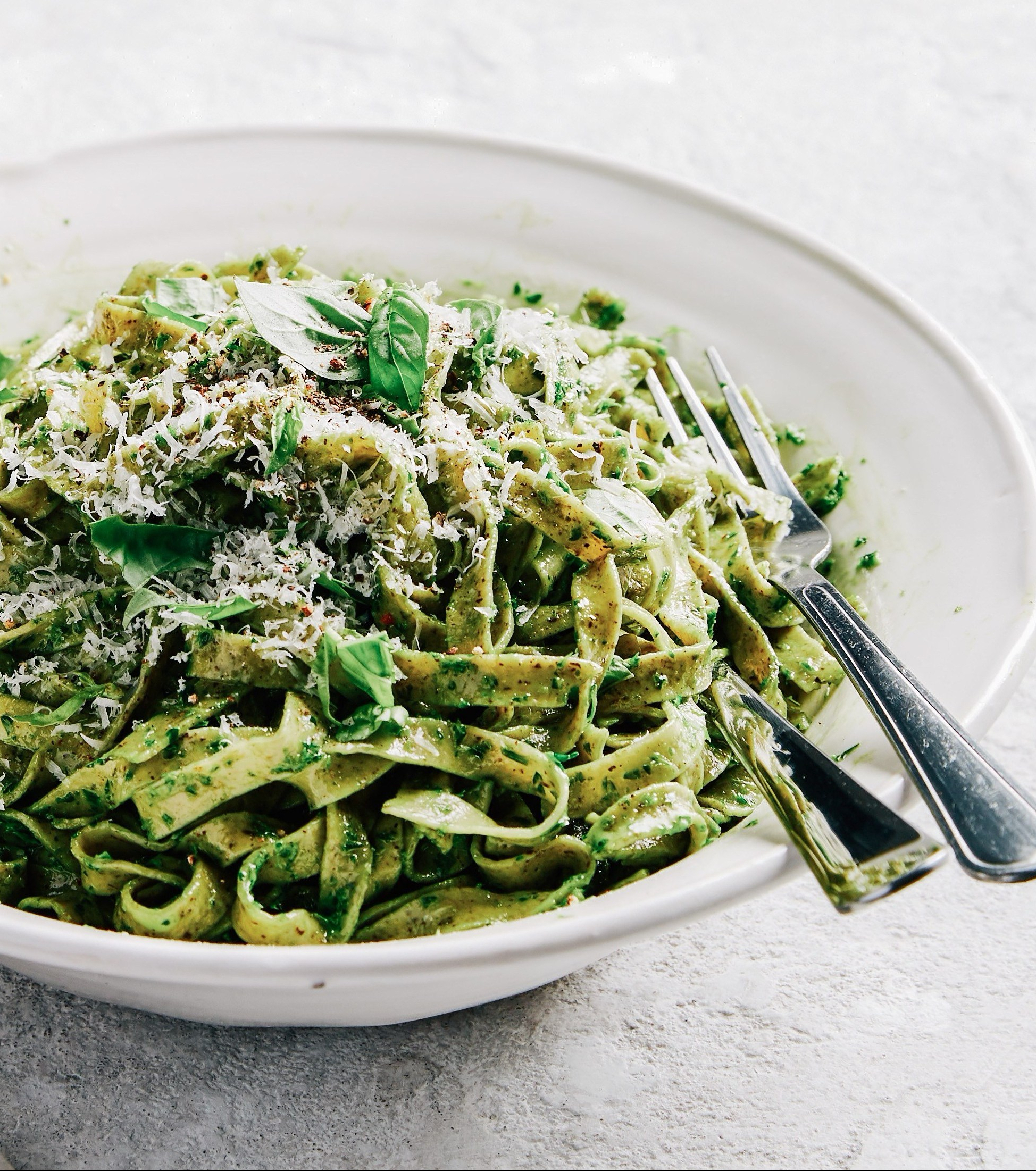 Green pesto herb pasta - recipe development and food styling by toronto recipe developer and food stylist, Annabelle Waugh